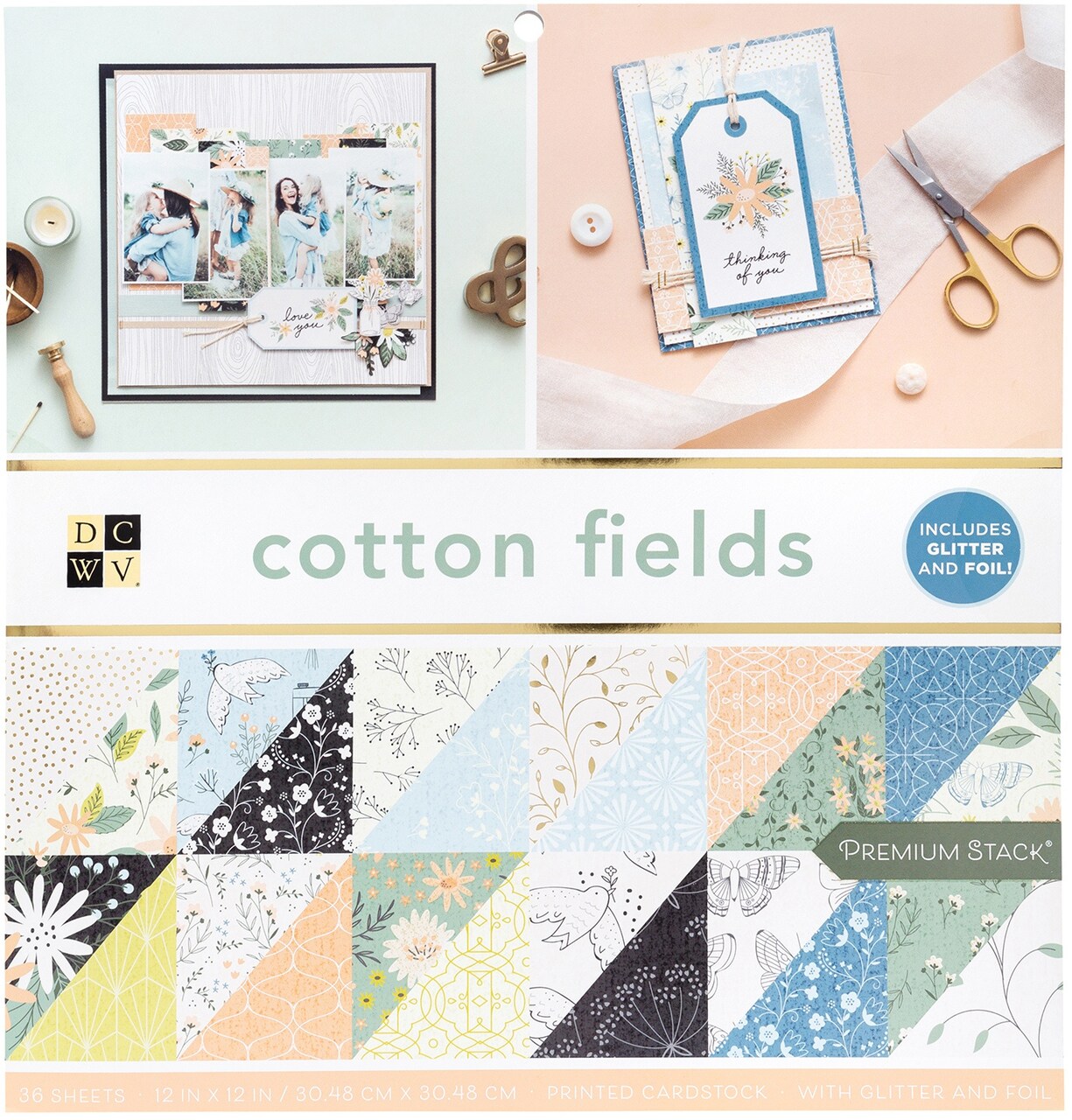 DCWV Double-Sided Cardstock Stack 12"X12" 36/Pkg-Cotton Fields, 12 Designs/3 Each